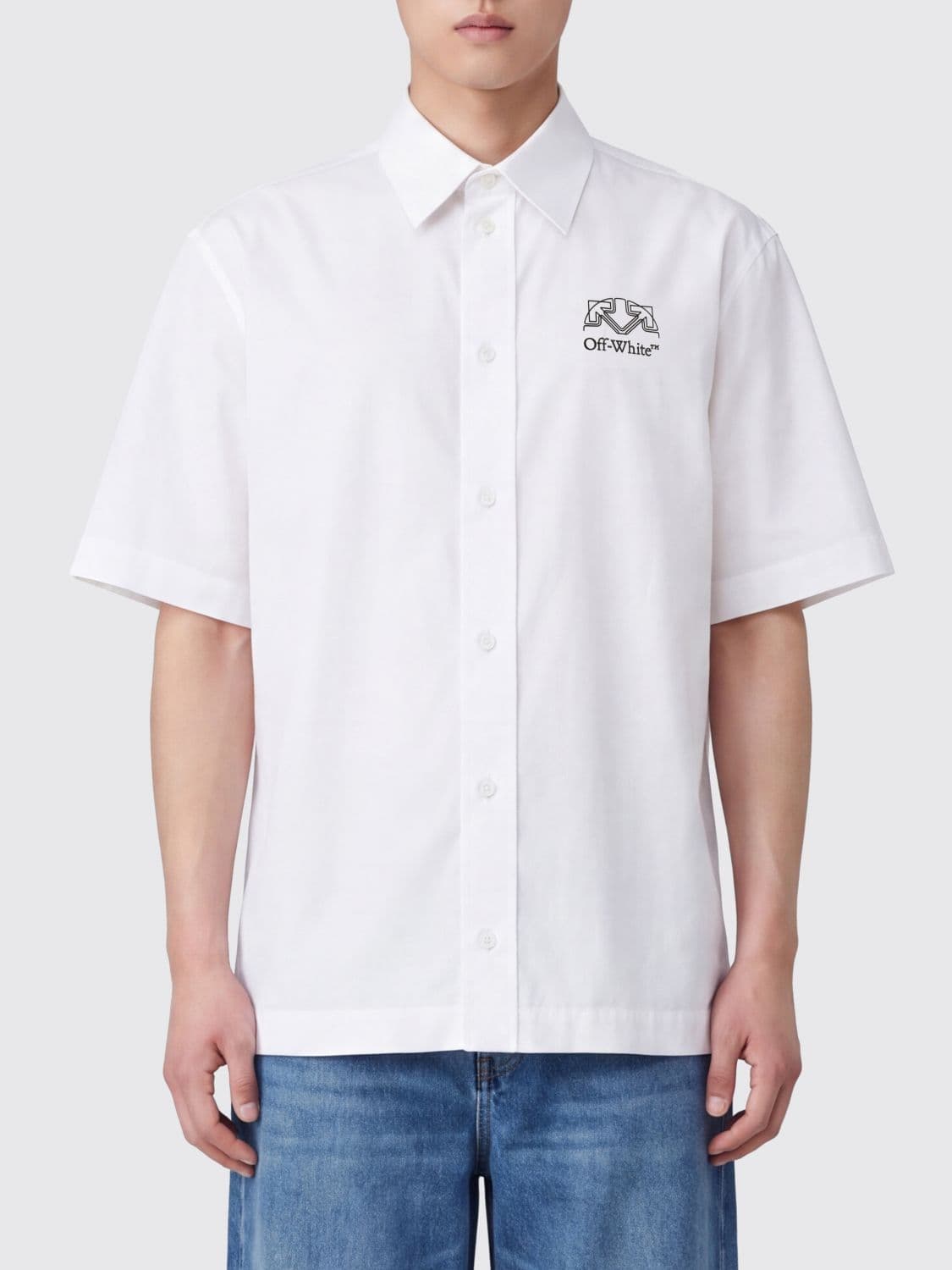 Off-White Bowling Shirt in Modal and Silk Blend with Rear Arrow Logo