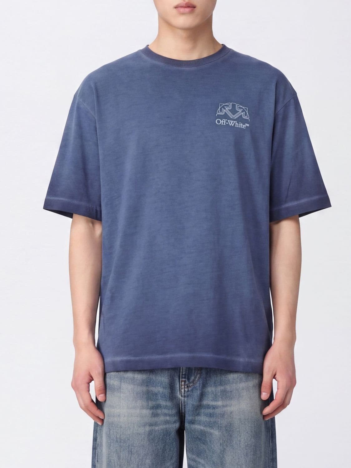 Off-White Crewneck T-Shirt in Modal and Silk Blend with Contrast Logo