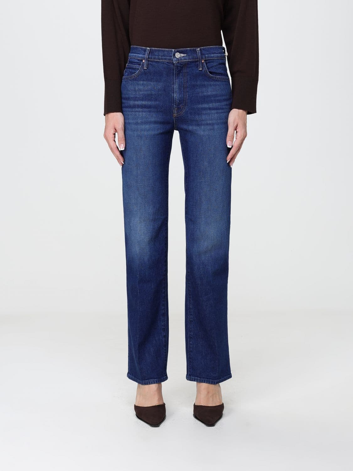 Mother The Kick It High-Waisted Straight Leg Jeans in Stretch Denim
