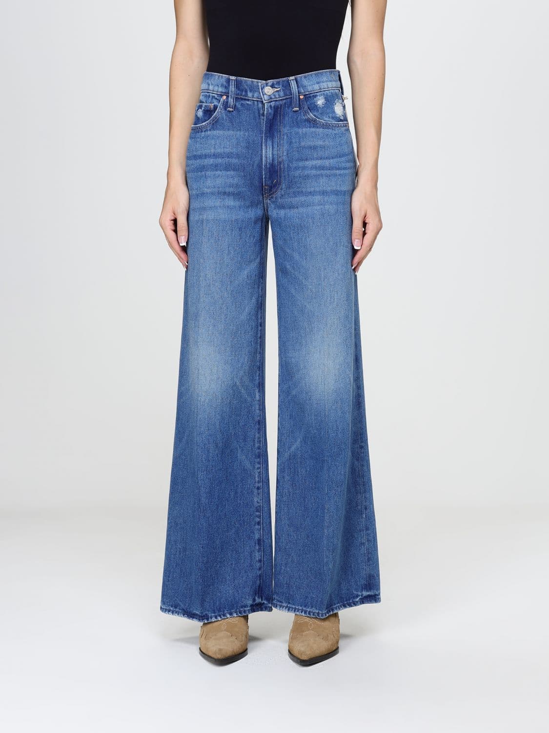 Mother The Ditcher Roller High-Waisted Wide Leg Jeans in Denim
