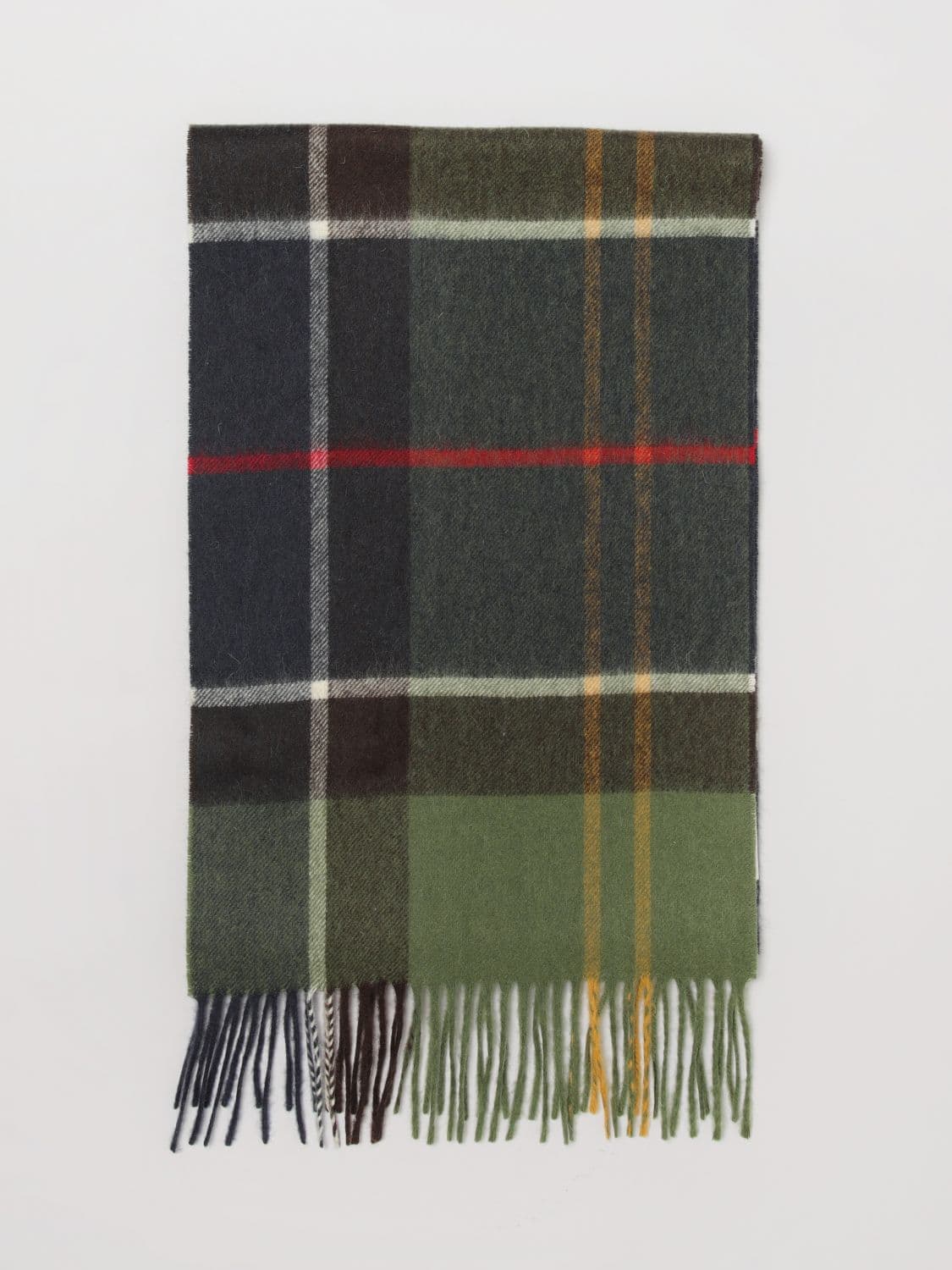 Barbour Tartan Cashmere Blend Scarf with Fringed Edges