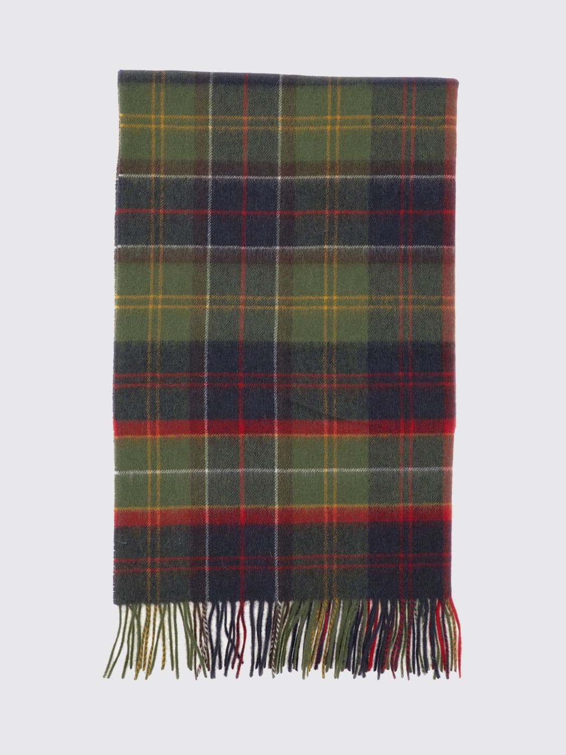 Barbour Tartan Wool Scarf with Fringed Hem