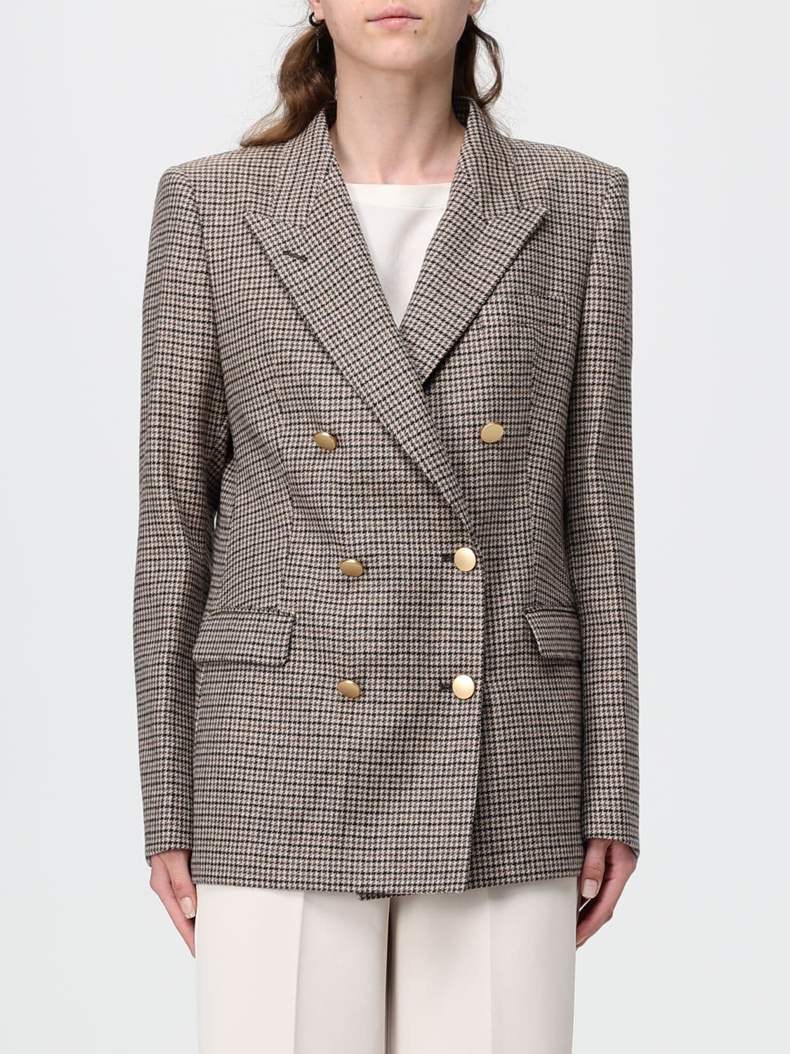 Tagliatore Double-Breasted Houndstooth Silk and Cotton Blazer