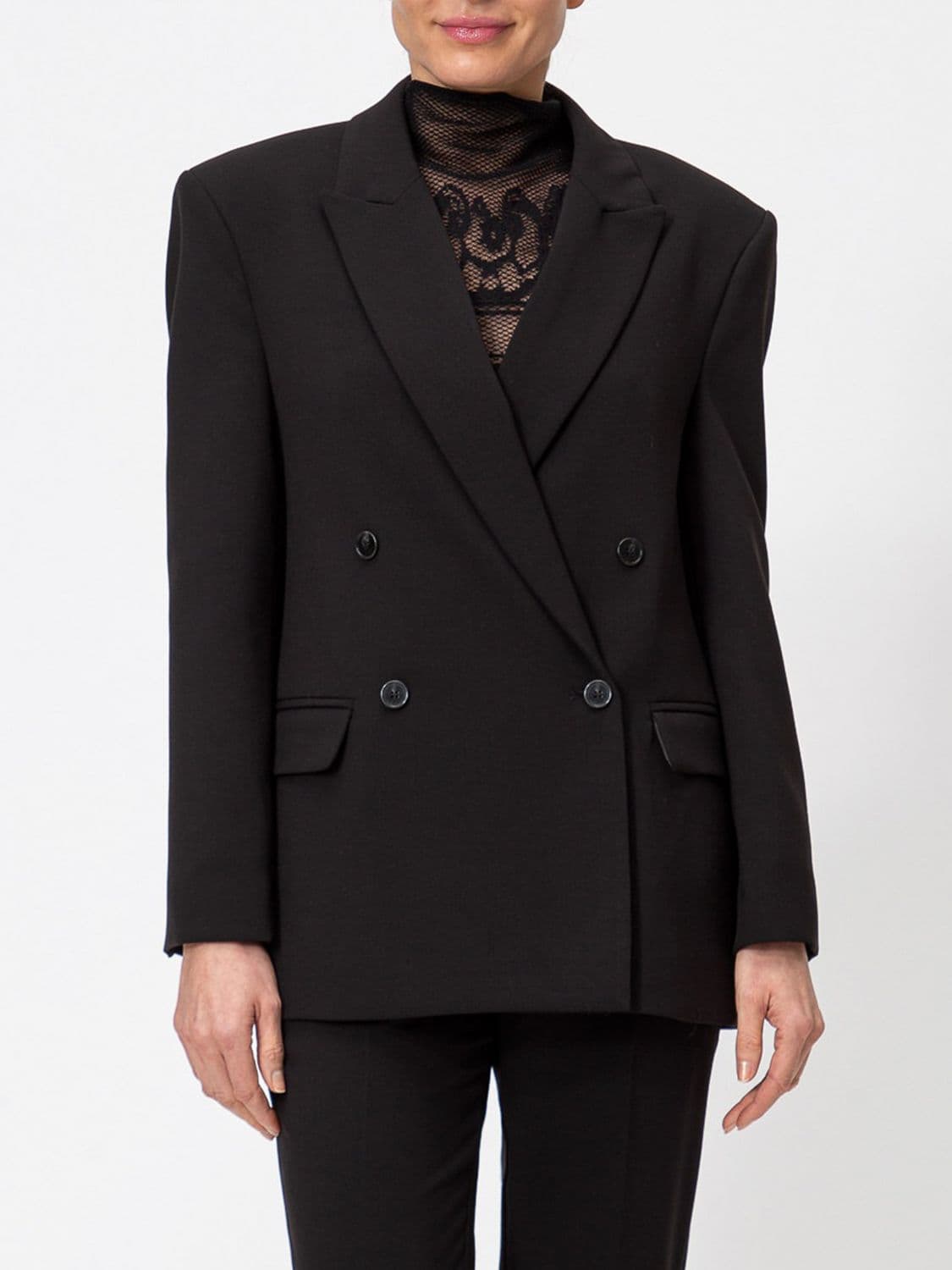 Twinset Double-Breasted Viscose Blend Blazer with Peak Lapels