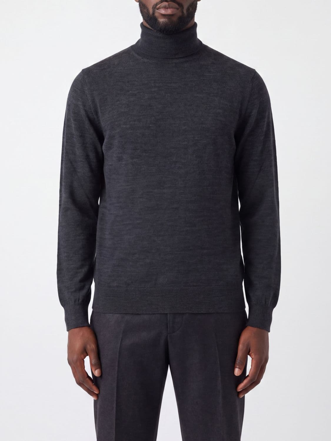 Kangra Extrafine Merino Wool Turtleneck Sweater with Ribbed Trims