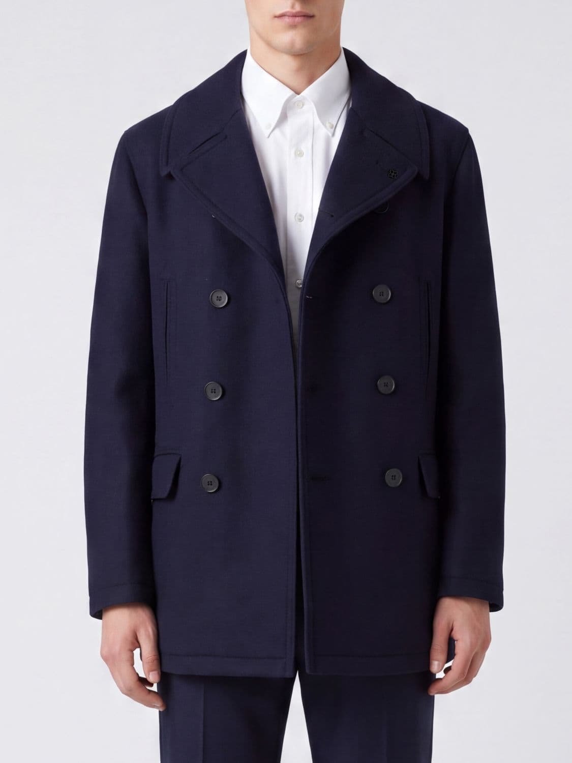 Tagliatore Double-Breasted Knee-Length Wool Coat with Cuff Straps