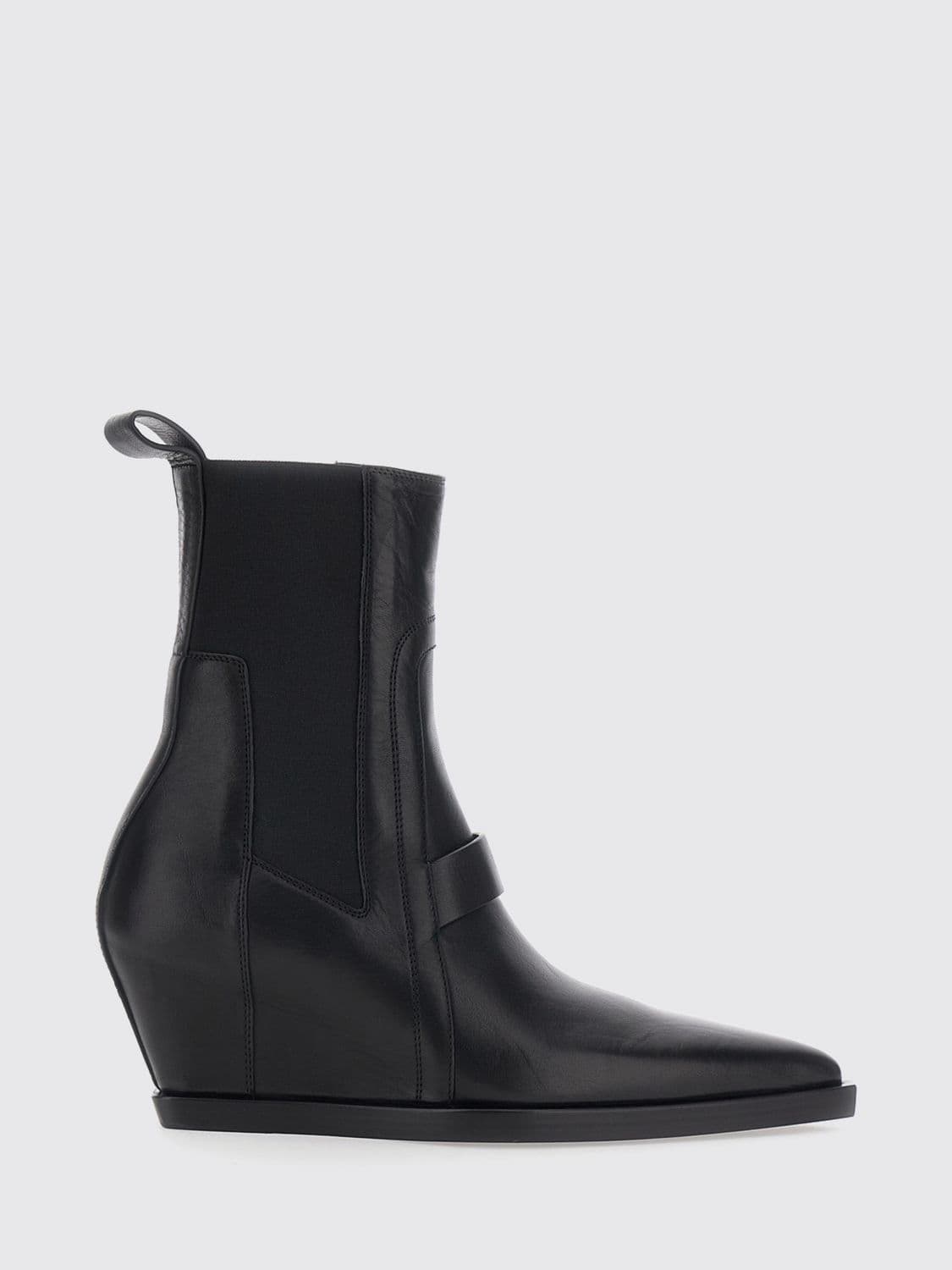 Rick Owens Sharp Leather Chelsea Boots with Wedge Heel