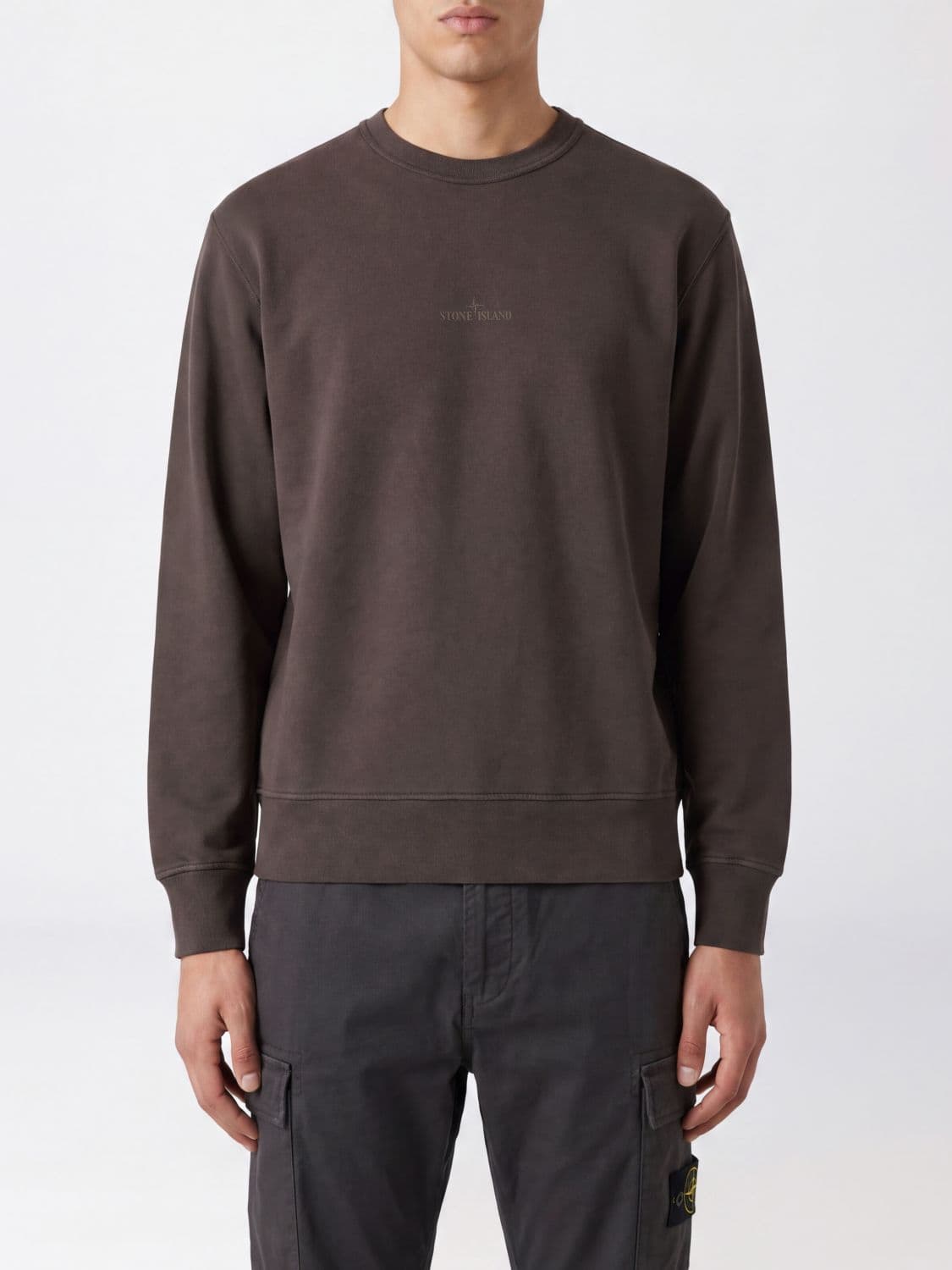 Stone Island Crewneck Sweatshirt in Cotton with a Compass Logo on the Back