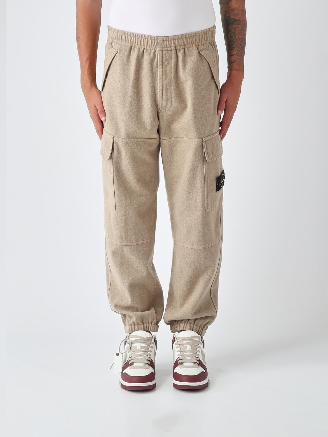 Stone Island Wool Blend Cargo Trousers with Compass Logo Patch