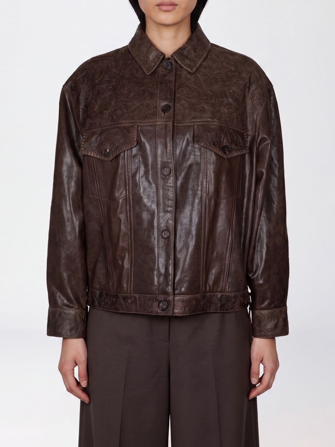 Golden Goose Leather Shirt Jacket with Dropped Shoulders · 40