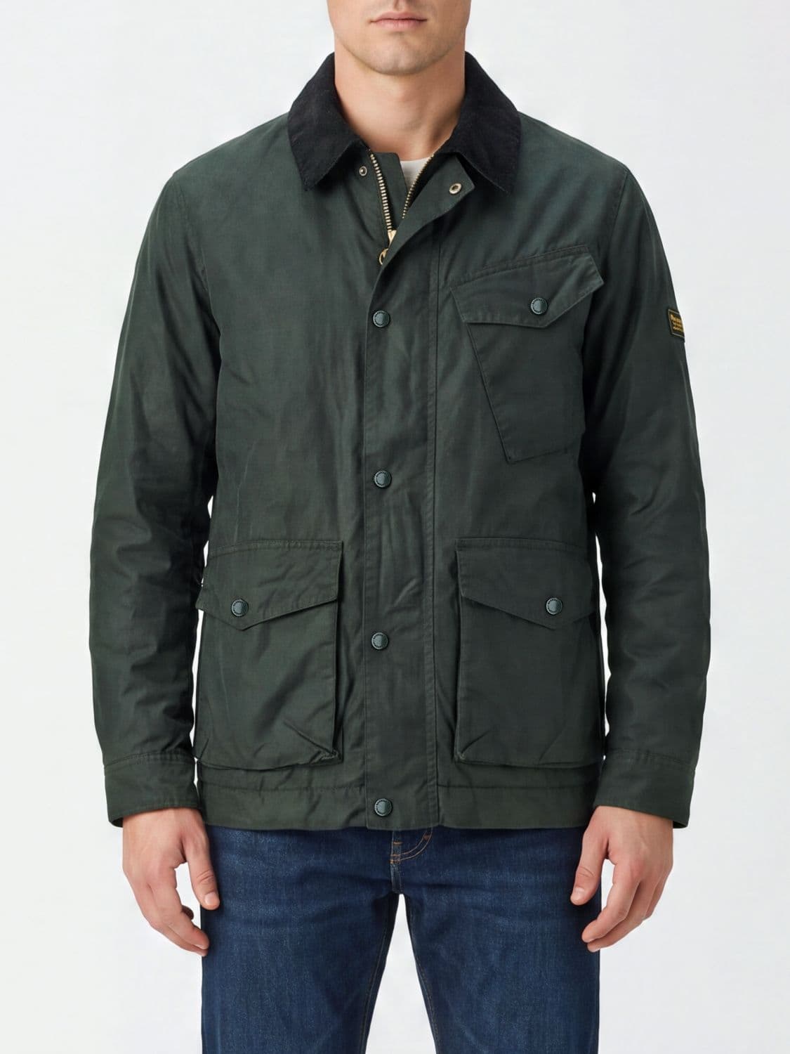 Barbour Waxed Cotton Shirt Jacket with Corduroy Collar · XL