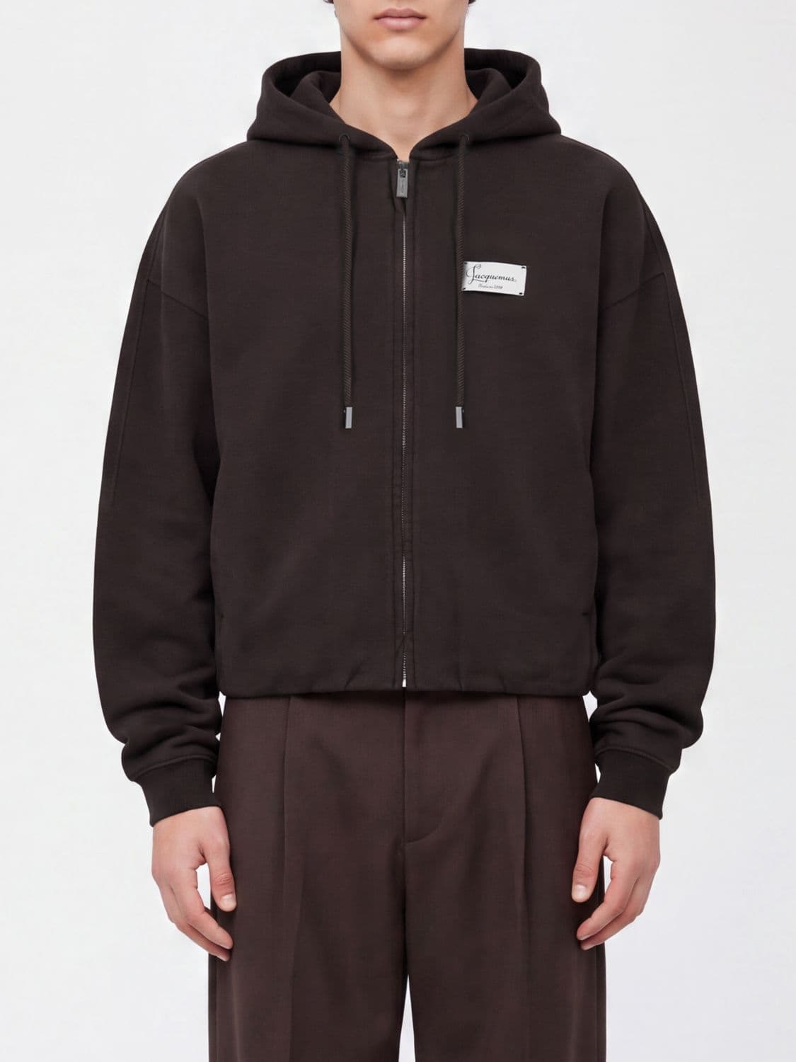 Jacquemus Cotton Jersey Zip-Up Hoodie with Logo Patch