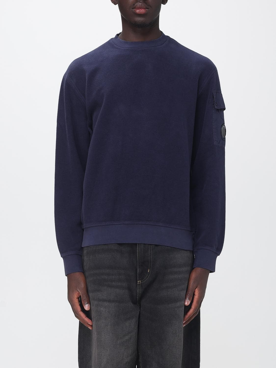 C.p. Company C. P. COMPANY Crew Neck Cotton Sweatshirt with Pocket and Logo Patch