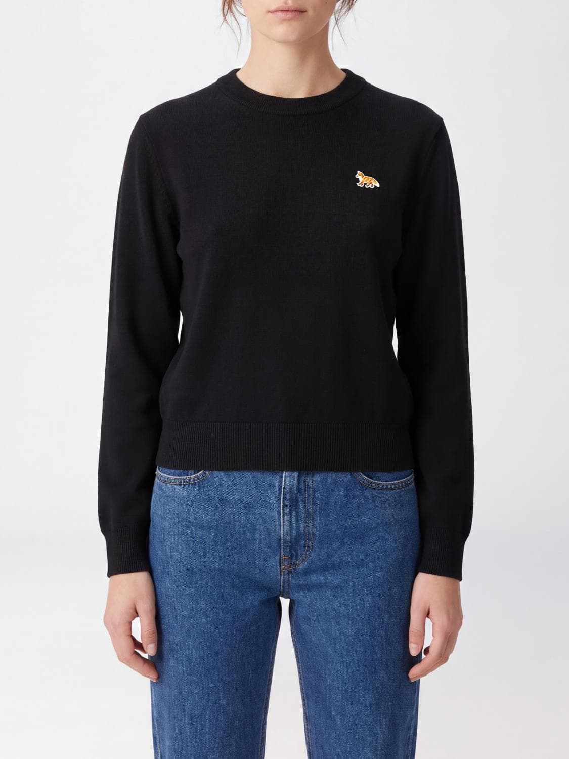 Maison Kitsuné Crewneck Wool Jumper with Ribbed Trims and Applied Logo