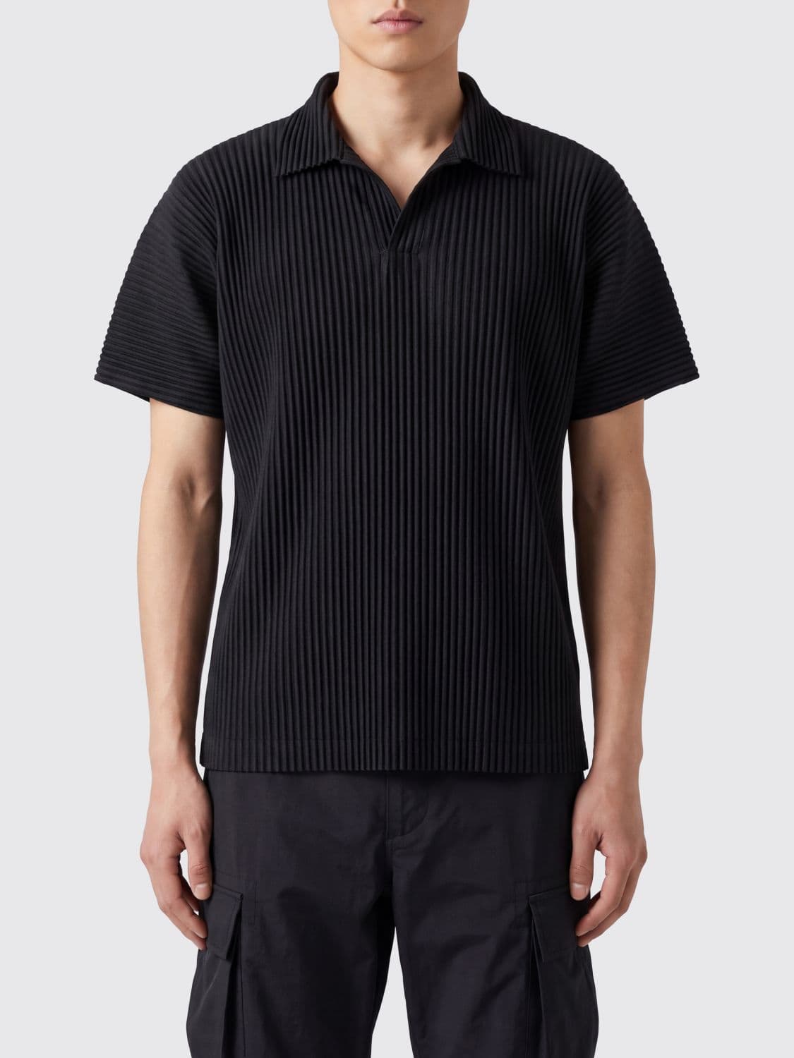 Homme Plisse' Issey Miyake Short-Sleeved Pleated Polo Shirt Homme Plissé Issey Miyake with V-Neck
