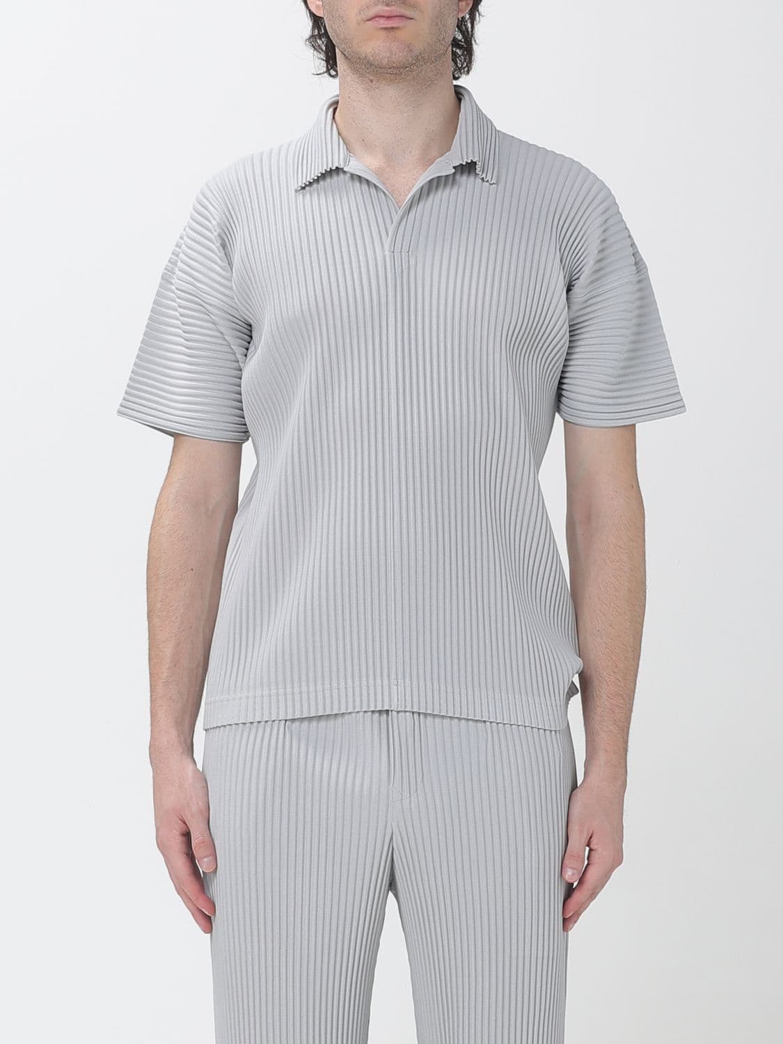 Homme Plisse' Issey Miyake Short-Sleeved Pleated Polo Shirt Homme Plissé Issey Miyake with V-Neck