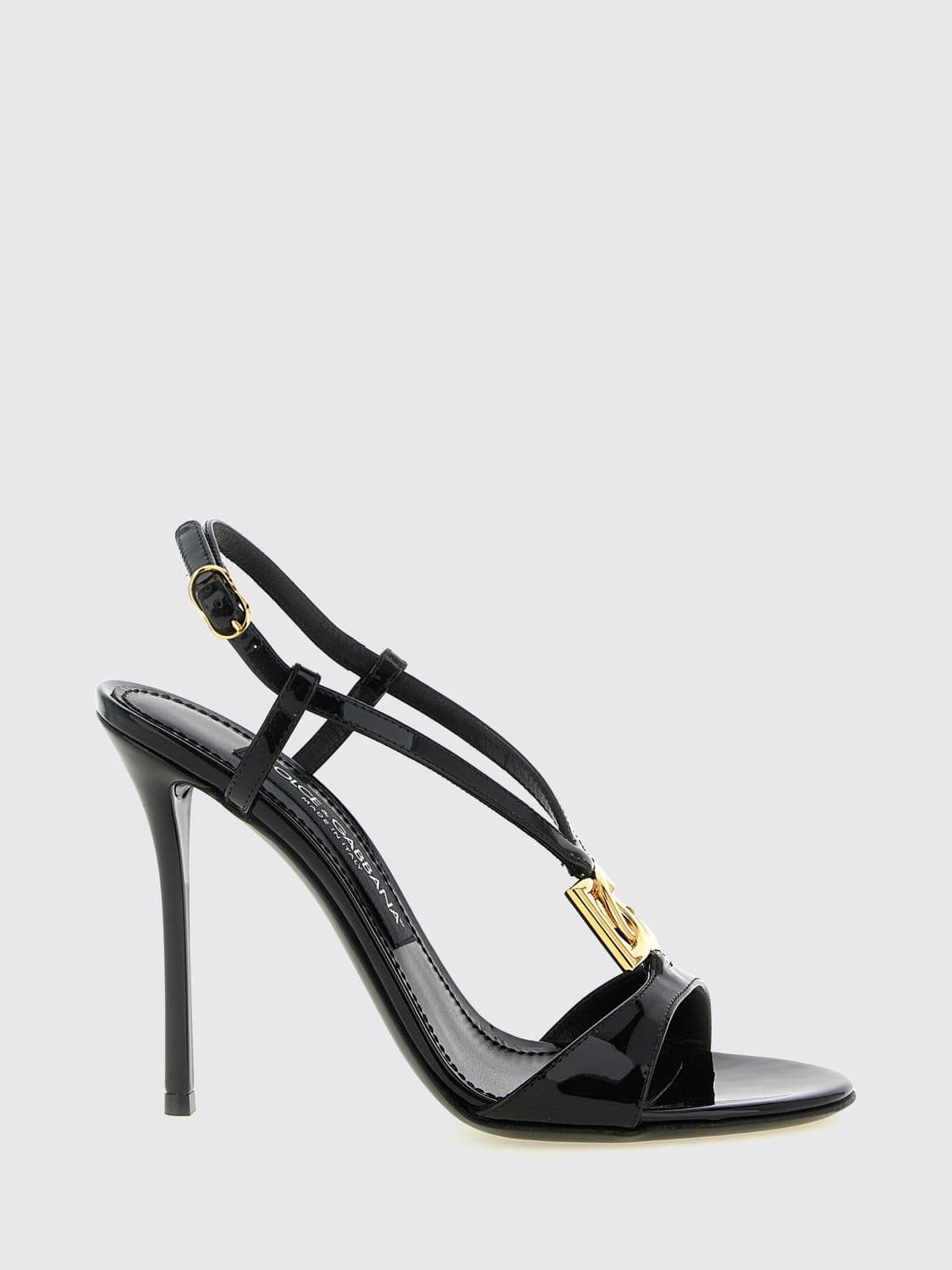 Dolce & Gabbana Patent Leather Slingback Sandals with High Heel and DG Logo