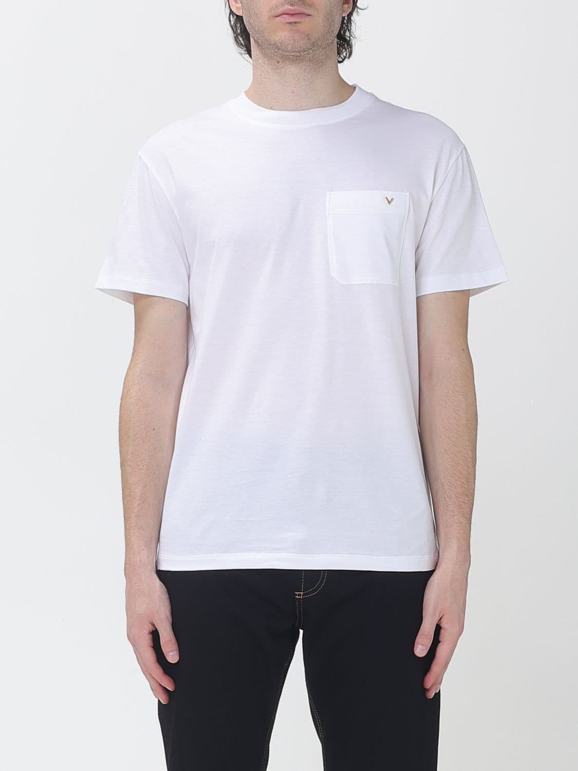 Valentino Garavani Cotton T-shirt with Pocket and VLogo Signature Detail