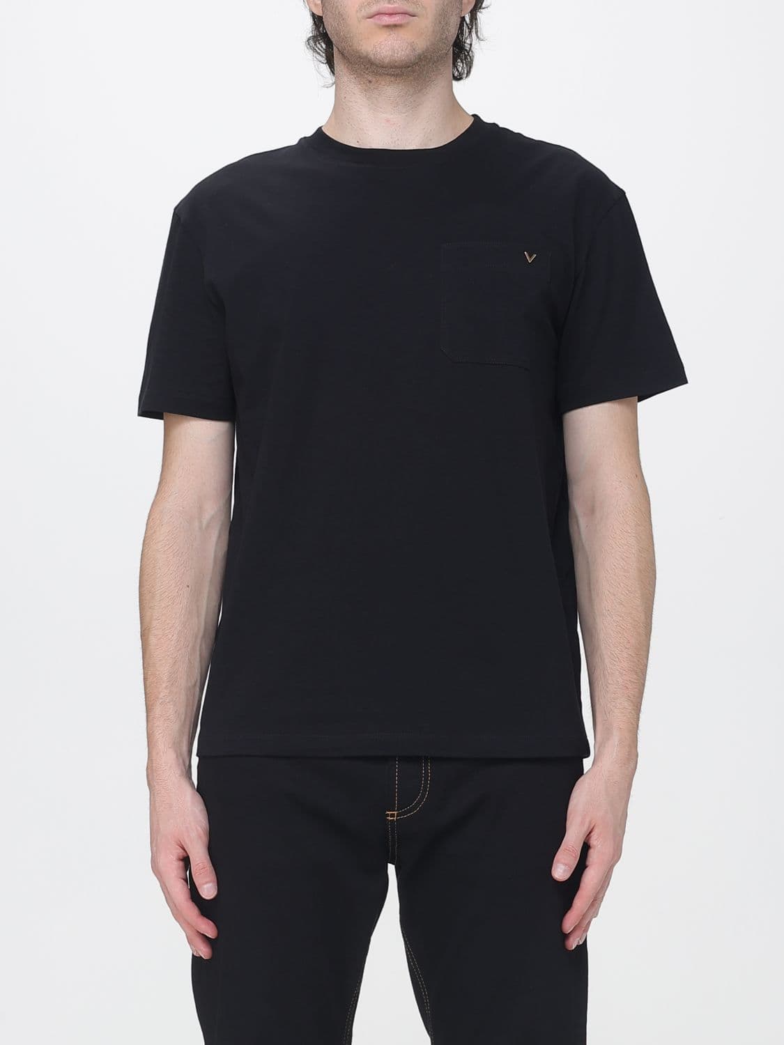 Valentino Garavani Cotton T-shirt with Pocket and VLogo Signature Detail