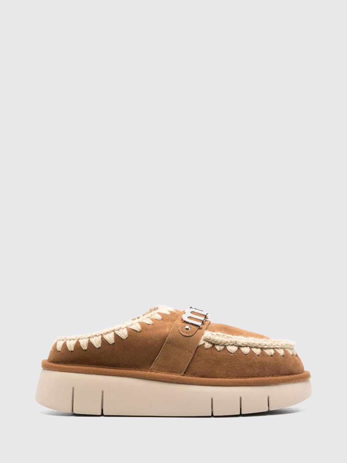 Mou Bounce Sheepskin Mules with Contrast Stitching and Wool Lining