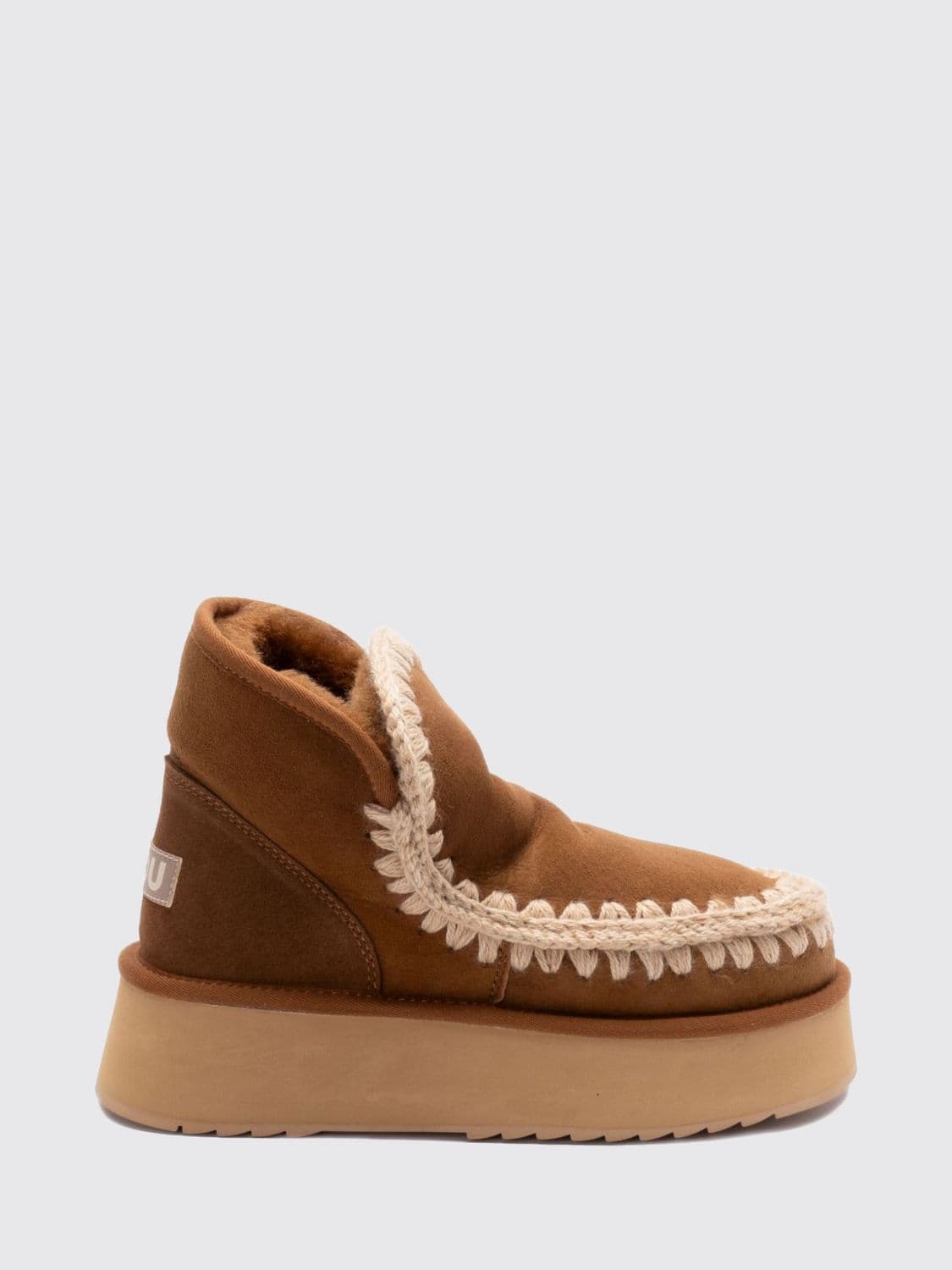 Mou Mini Eskimo Platform Suede Boots with Crochet Stitching