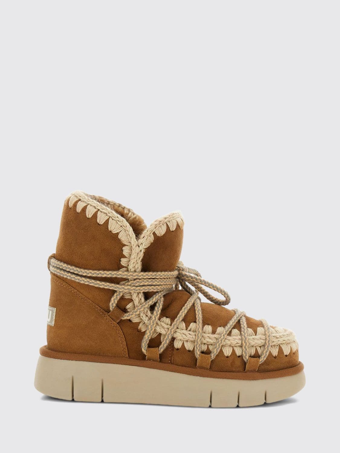 Mou Bounce Suede Ankle Boots with Embroidery and Adjustable Straps