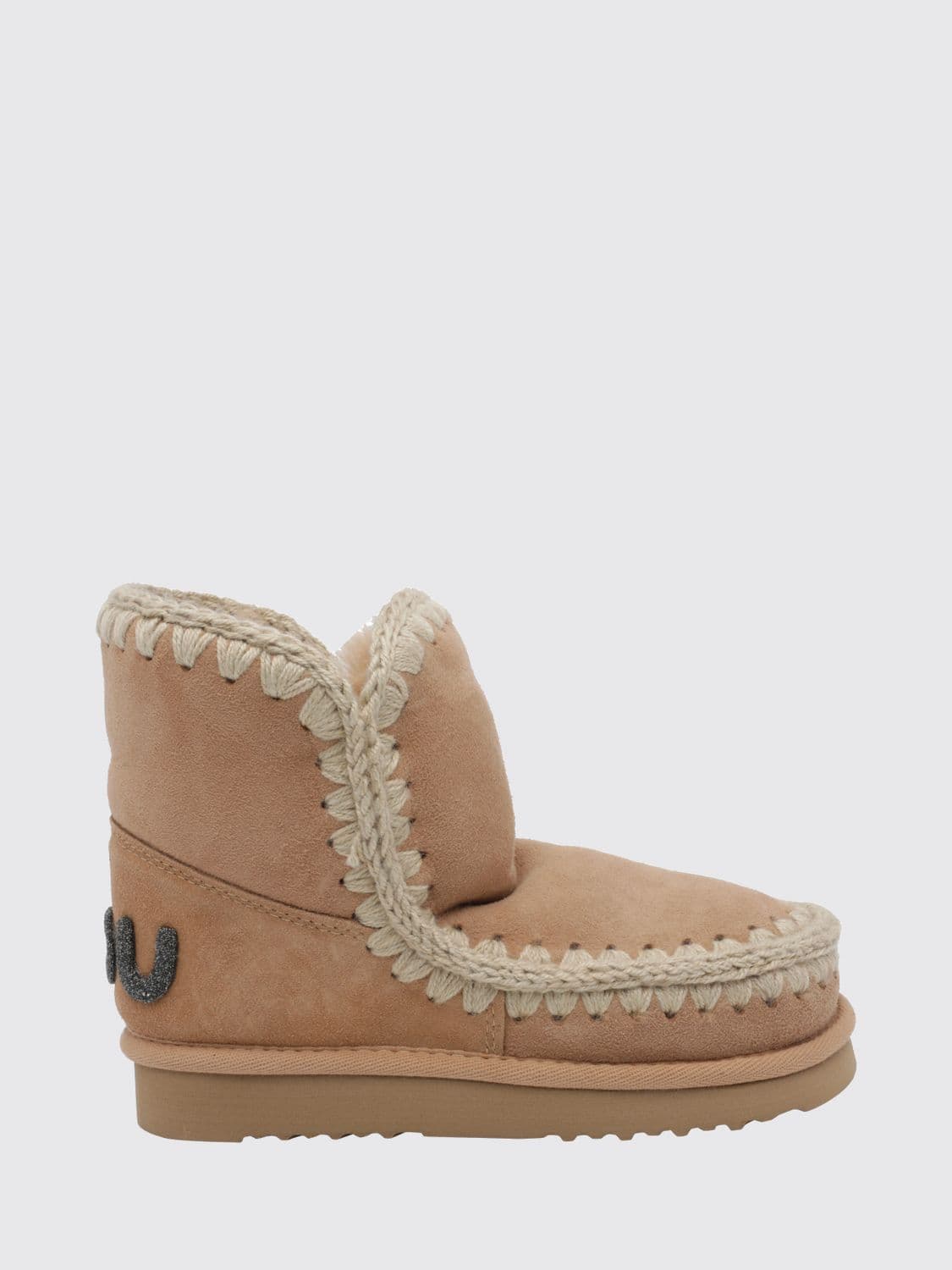 Mou Eskimo Sheepskin Ankle Boots with Embroidery and Glitter Logo Back