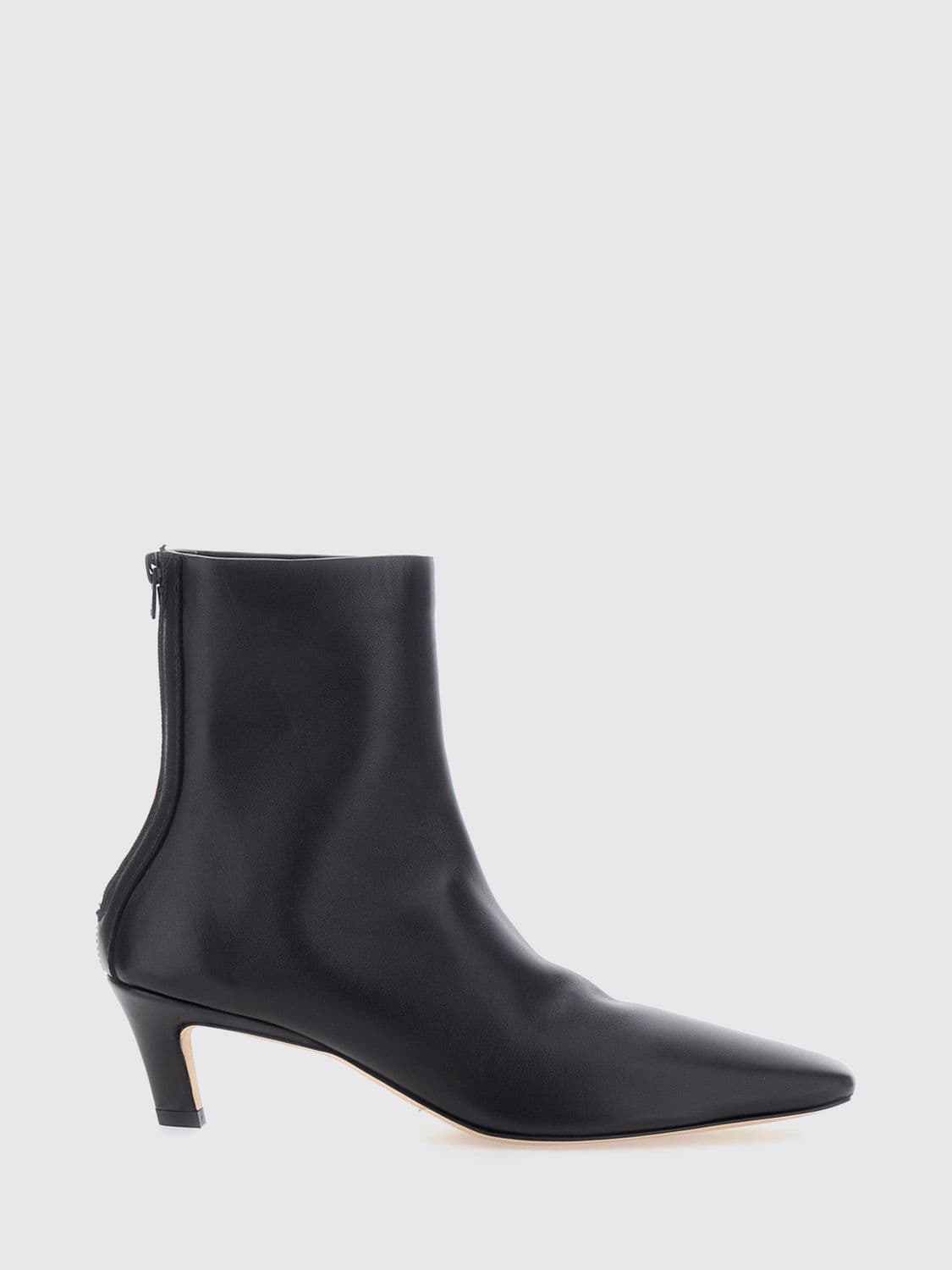 Toteme Pointed-Toe Nappa Leather Ankle Boots with Mid Heel and Rear Zip