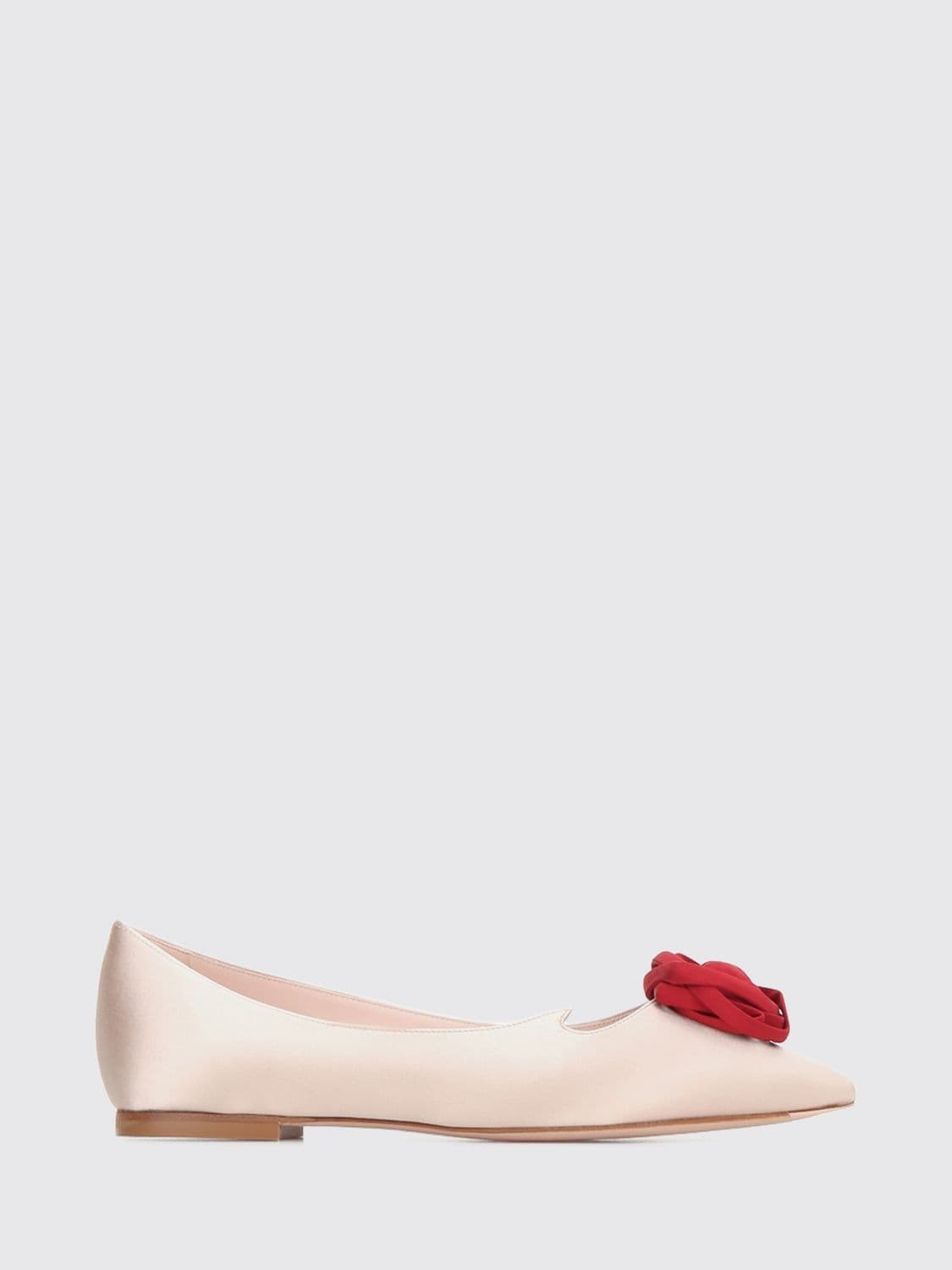 Roger Vivier Rose Satin Ballet Flats with Embroidered Flower Appliqué