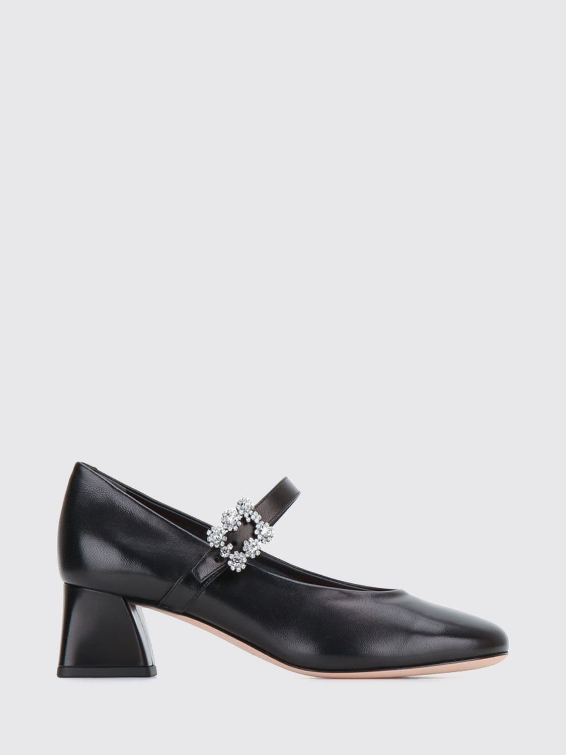 Roger Vivier Mary Jane Leather Pumps with Jewelled Buckle and Mid Heel