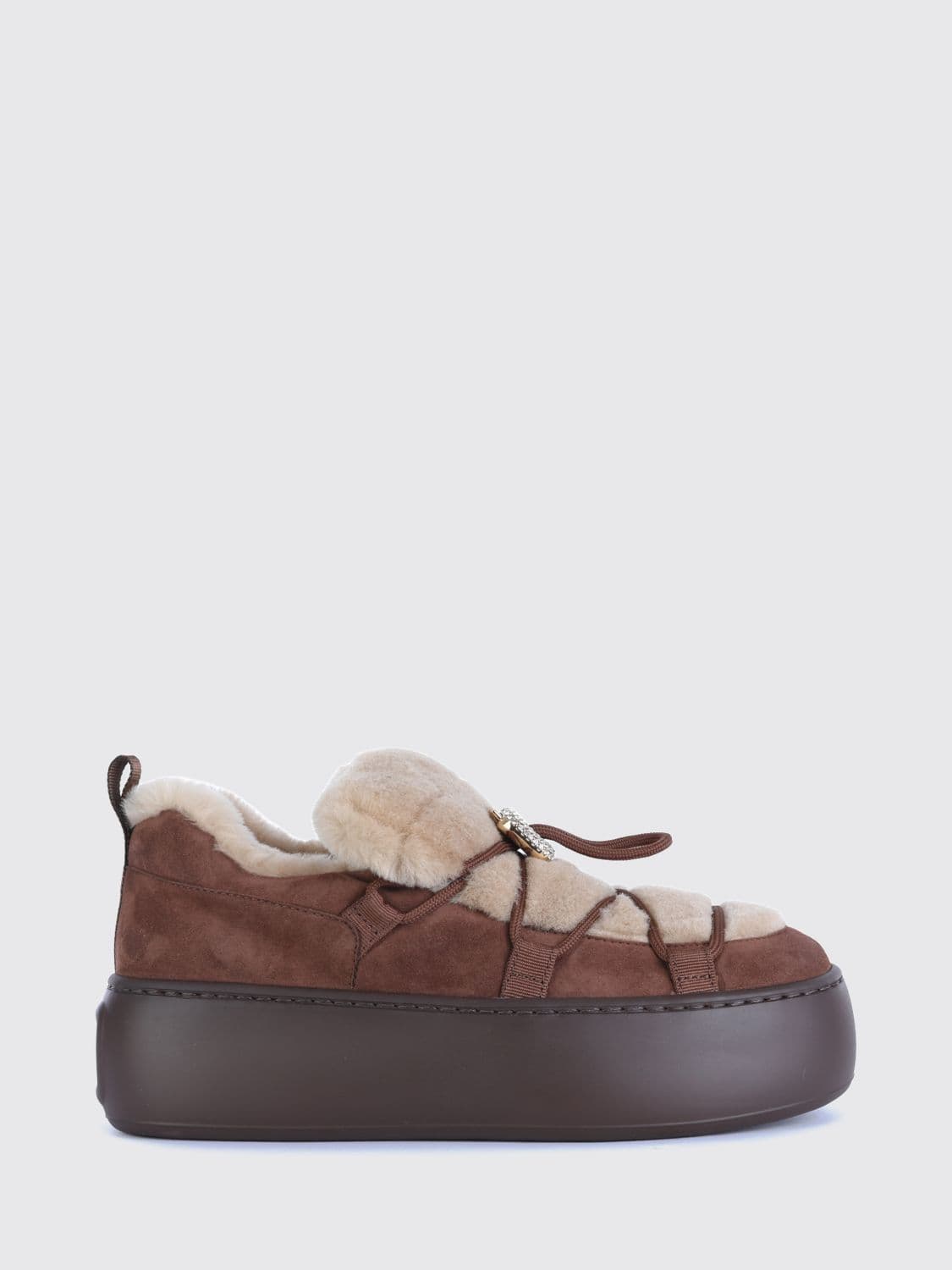 Roger Vivier Viv' Up Suede Trainers with Jewelled Buckle and Shearling Lining
