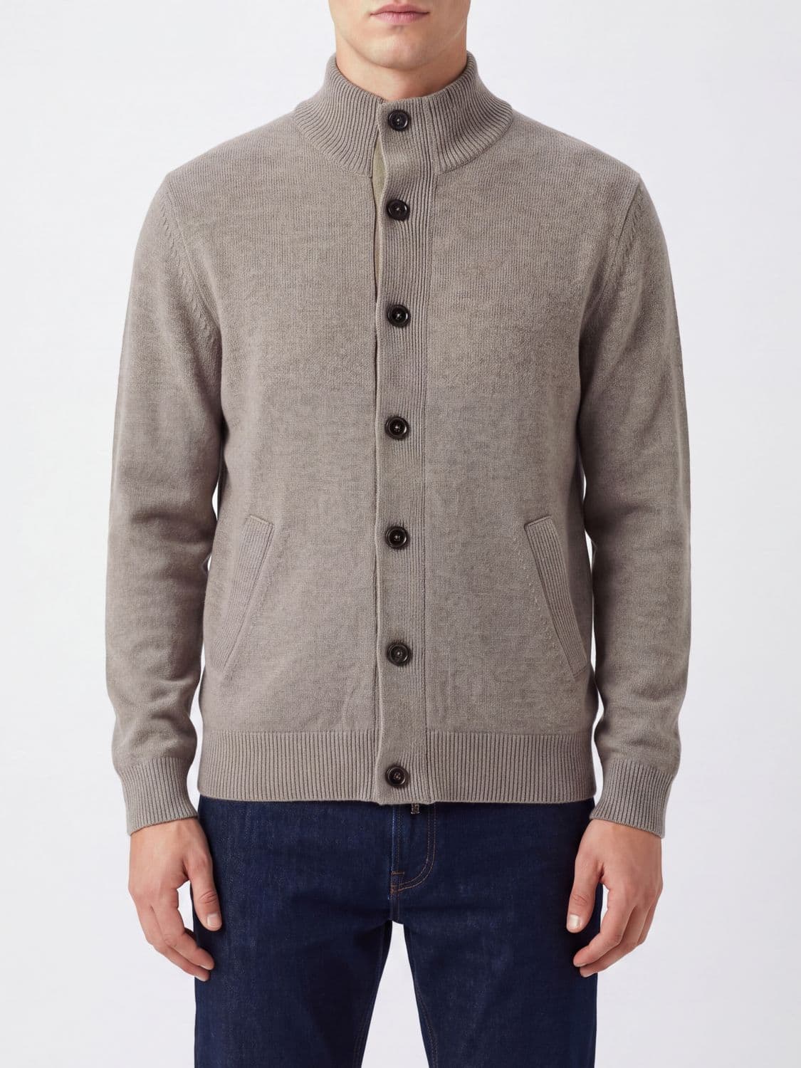 Brioni High-Neck Pure Cashmere Cardigan with Button Closure