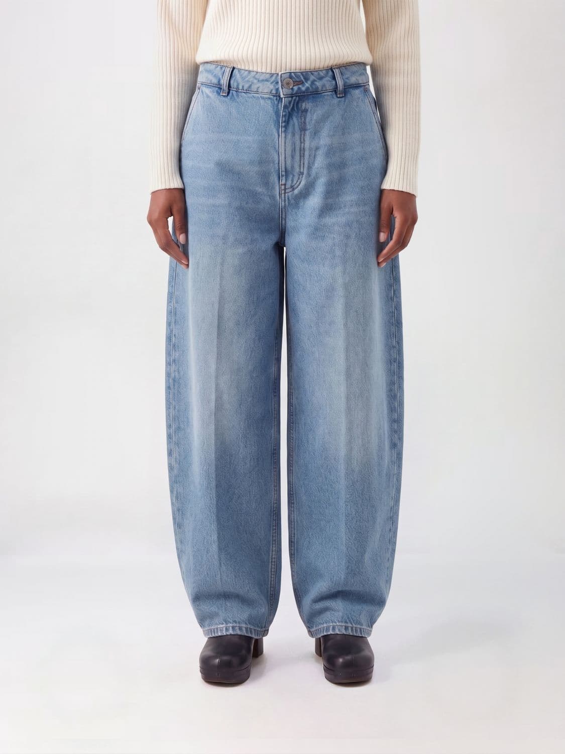 Ami Paris High-Waisted Wide-Leg Jeans in Cotton Denim