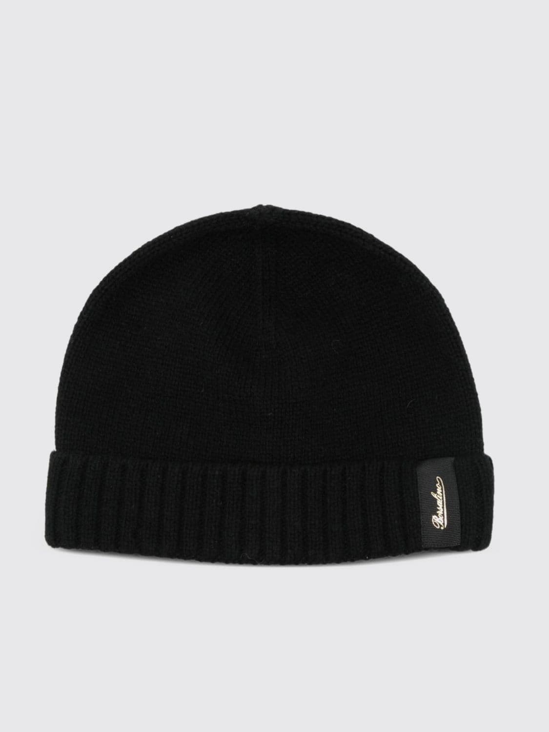 Borsalino Cashmere Beanie Hat with Cuffed Brim and Logo Patch · OS