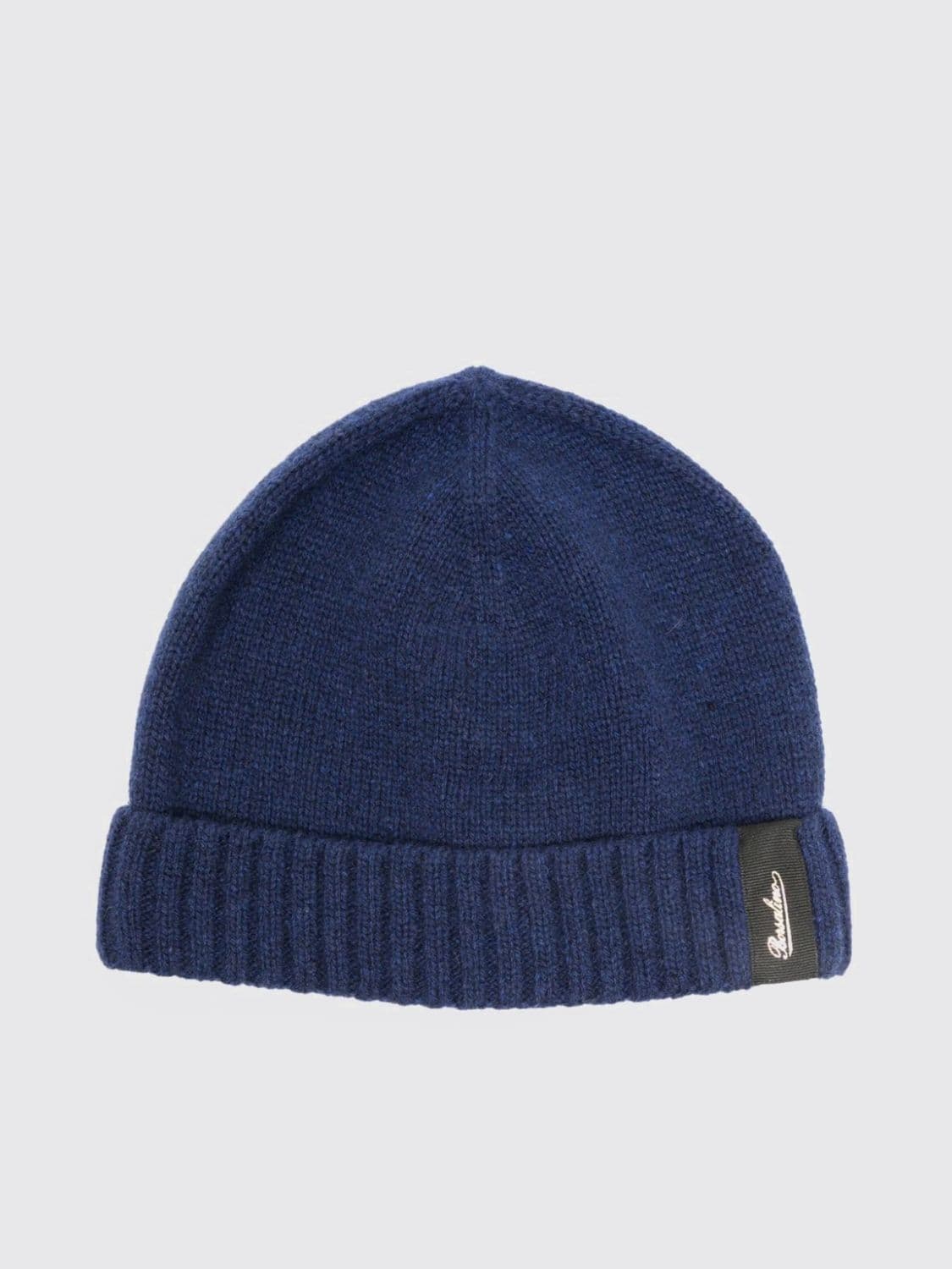 Borsalino Cashmere Beanie Hat with Cuffed Brim and Logo Patch