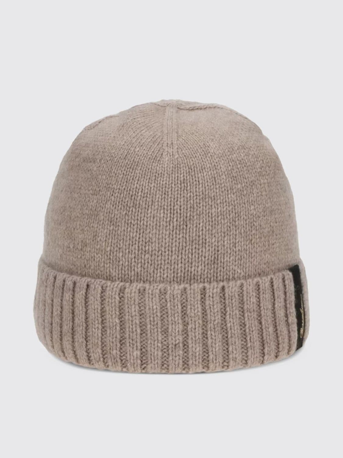 Borsalino Cashmere Beanie Hat with Cuffed Brim and Logo Patch