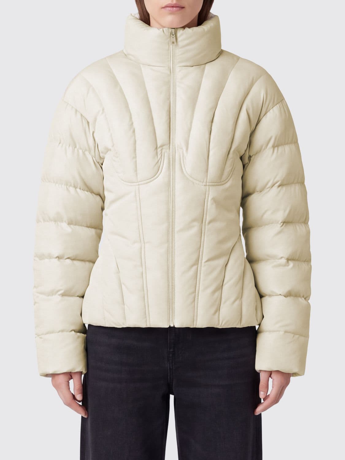 Elisabetta Franchi Cropped Quilted Puffer Jacket with Bustier Design