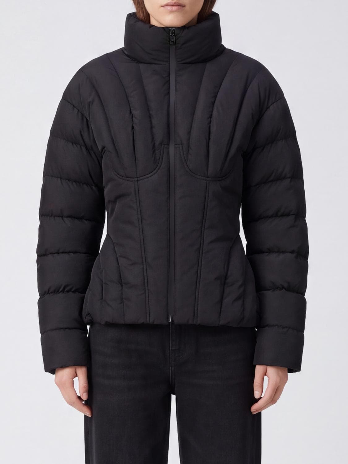 Elisabetta Franchi Cropped Quilted Puffer Jacket with Bustier Design