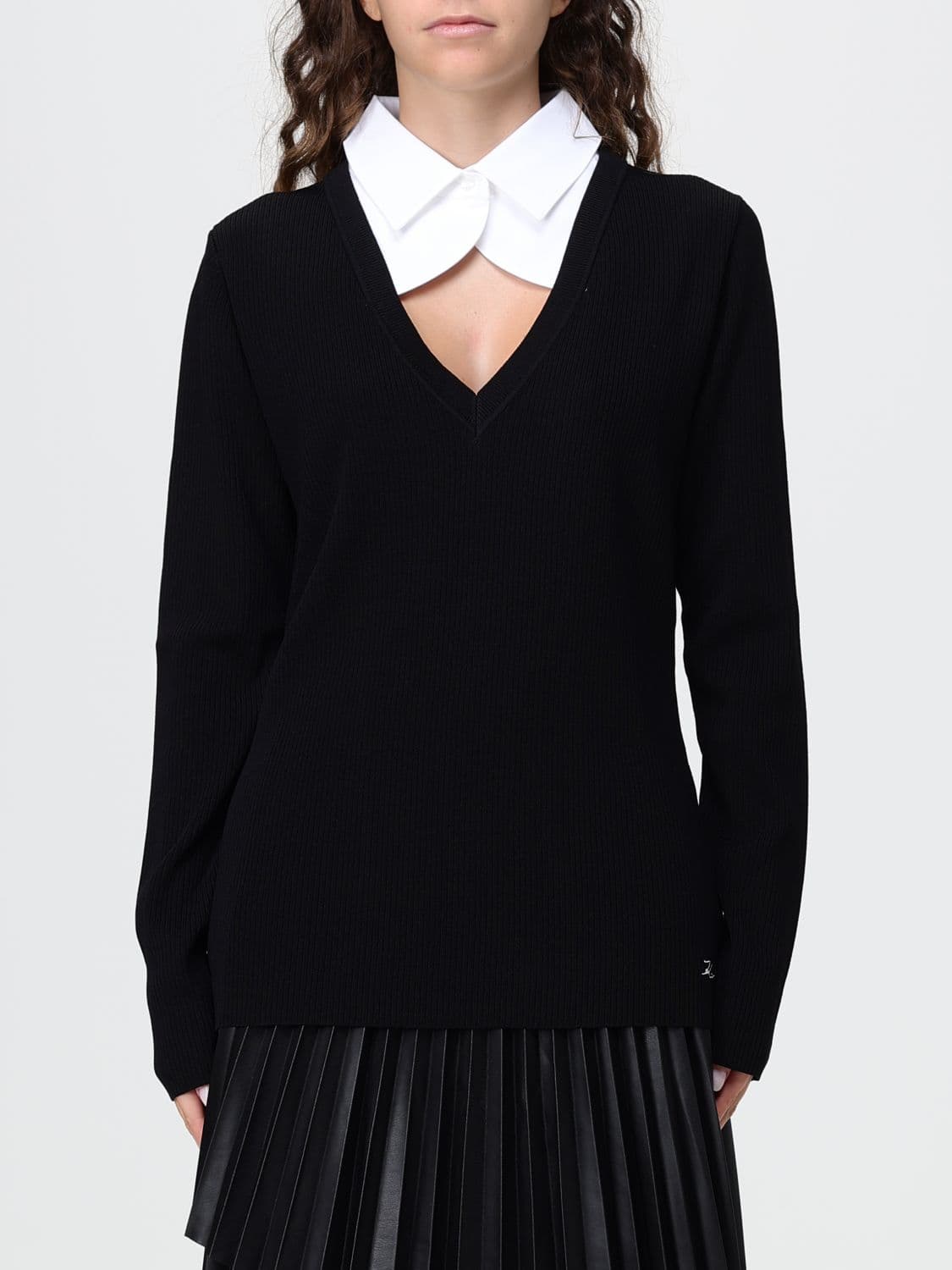 Karl Lagerfeld V-Neck Viscose Blend Jumper with Long Sleeves and Applied Logo