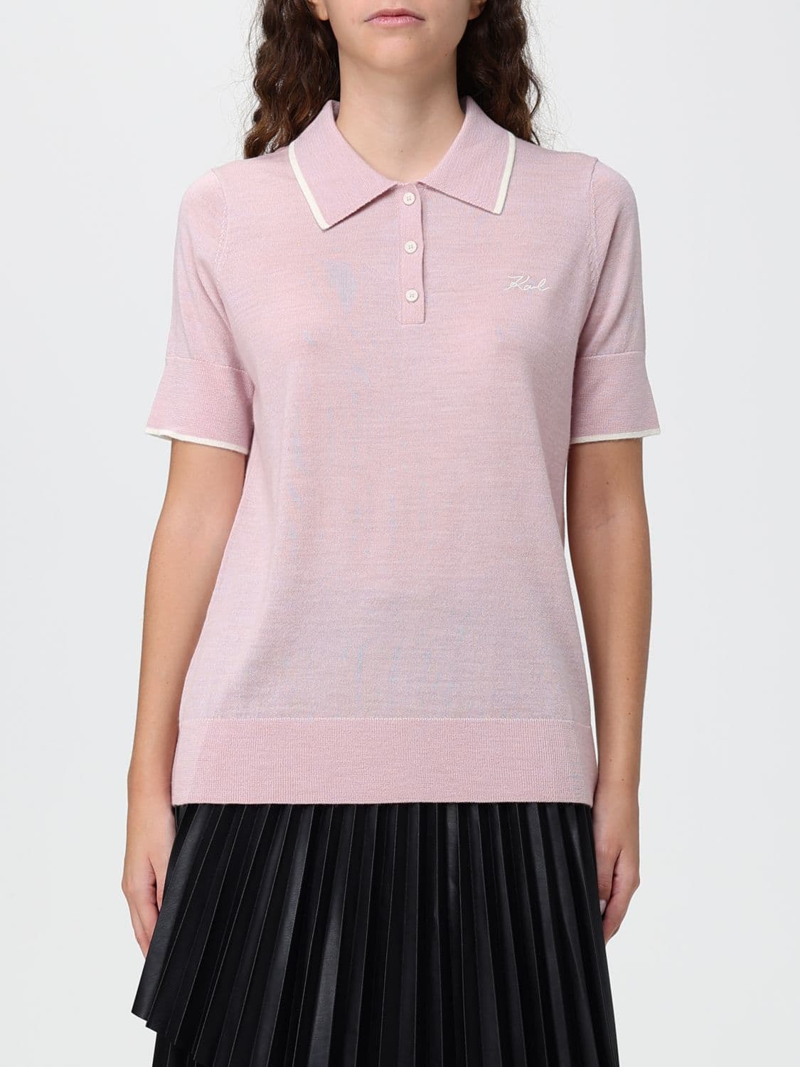 Karl Lagerfeld Knitted Polo Shirt in 100% Merino Wool with Contrast Trims