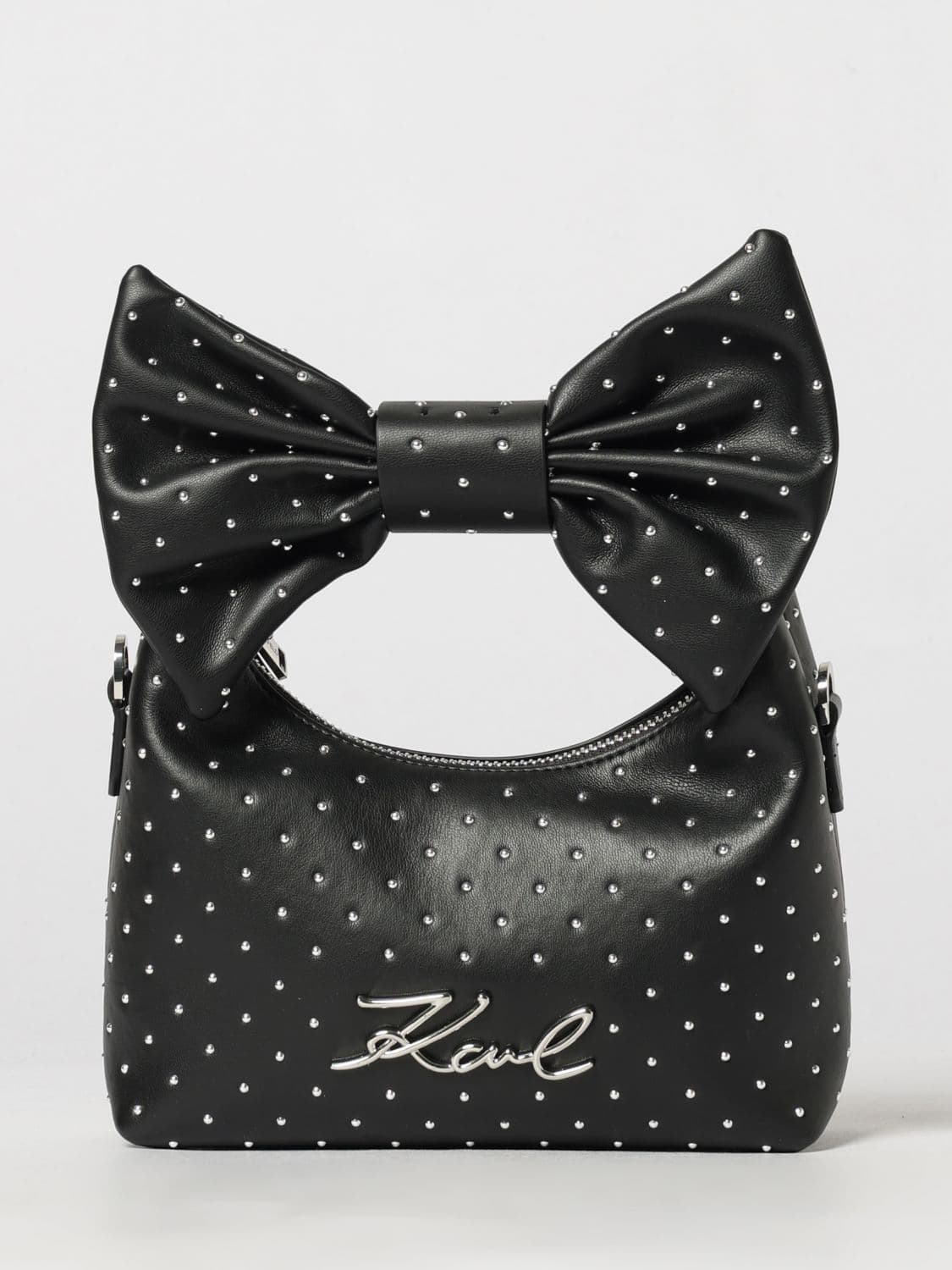 Karl Lagerfeld Mini Synthetic Leather Handbag with Bow and Shoulder Strap