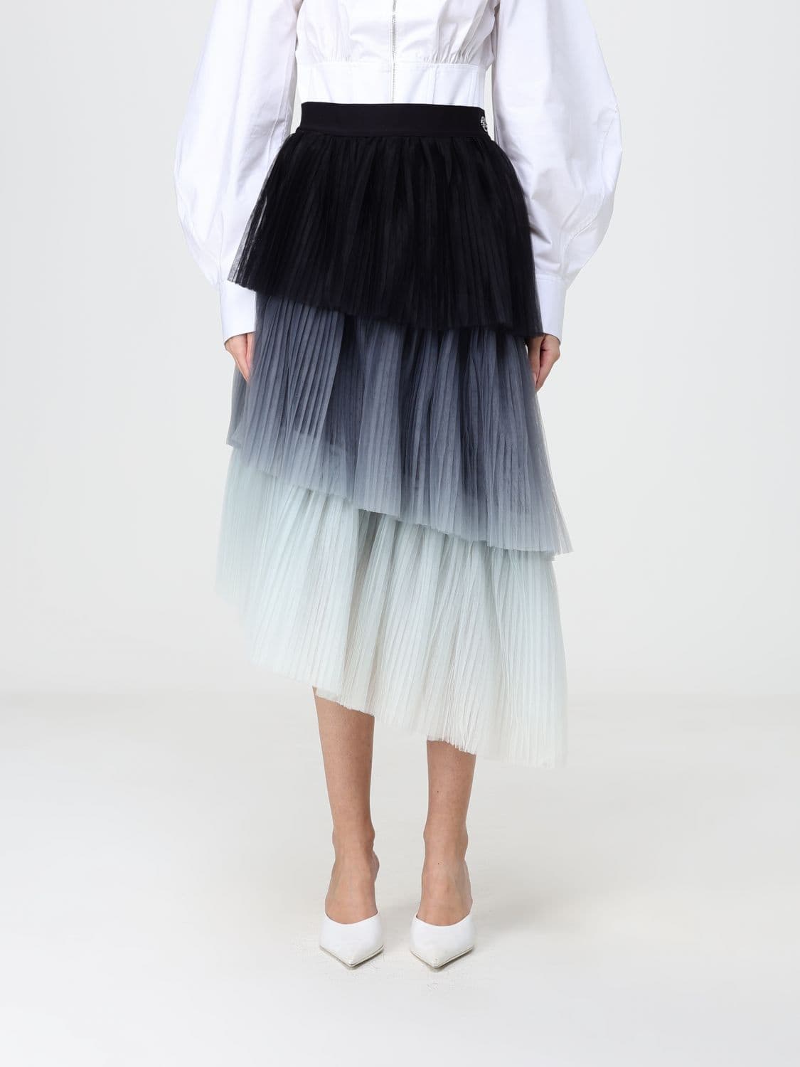 Karl Lagerfeld High-Waisted Pleated Crêpe Midi Skirt with Abstract Print