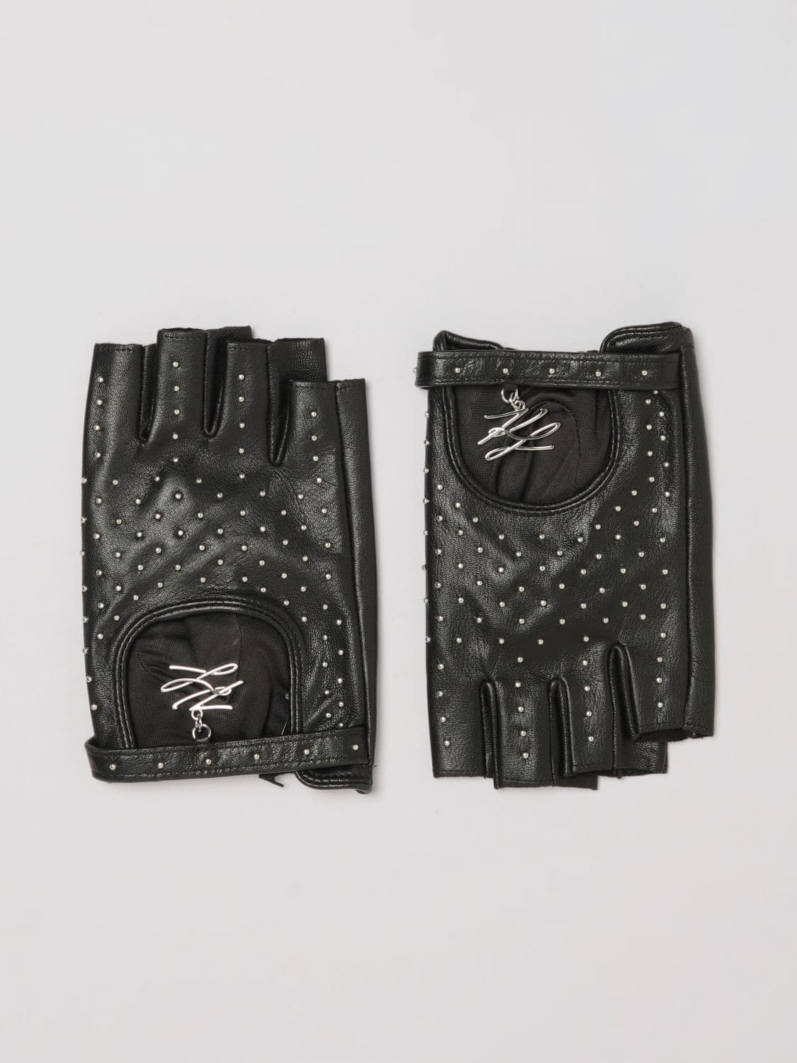 Karl Lagerfeld Goat Leather Gloves with Embroidered Monogram and Pearls · SM