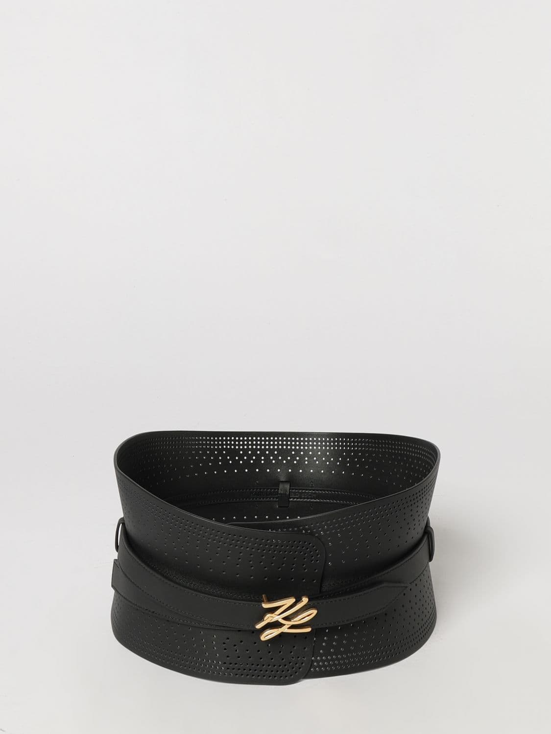 Karl Lagerfeld Perforated Leather Bustier Belt with Monogram Buckle · 75