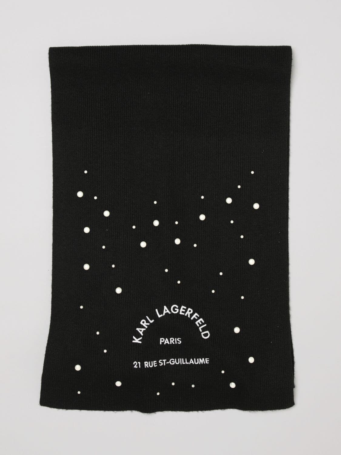 Karl Lagerfeld Wool and Cashmere Blend Scarf with Logo and Synthetic Pearls · OS