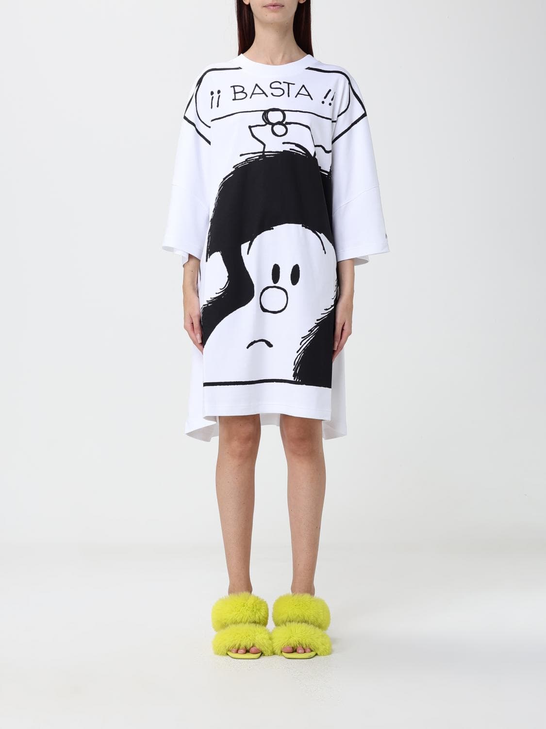 Moschino Couture Slogan-Print Cotton Mini T-Shirt Dress with Contrast Logo