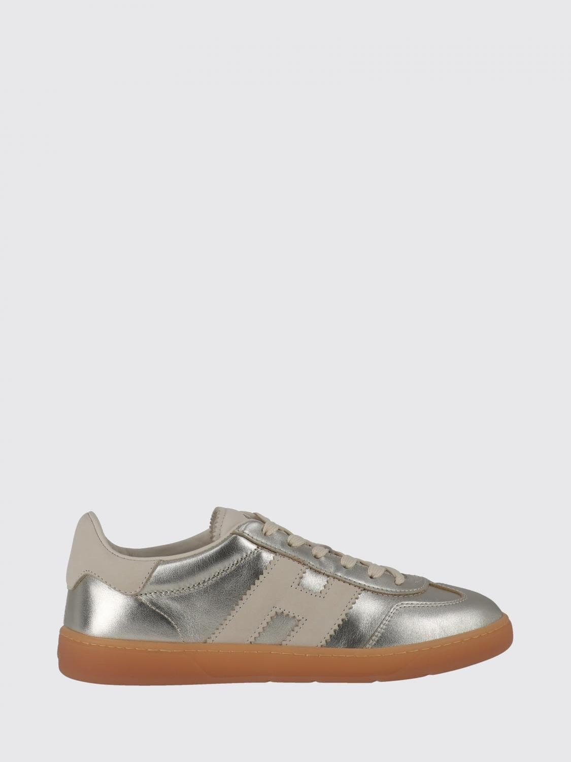 Hogan Cool Silver Laminated Leather and Nubuck Trainers with Side H Logo