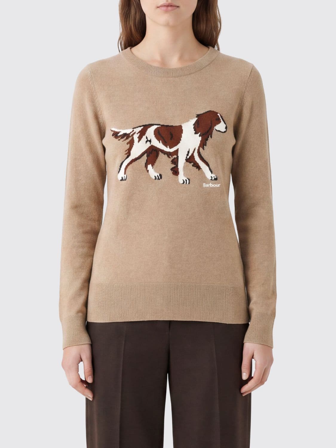 Barbour Cotton and Cashmere Crewneck Jumper with Graphic Print