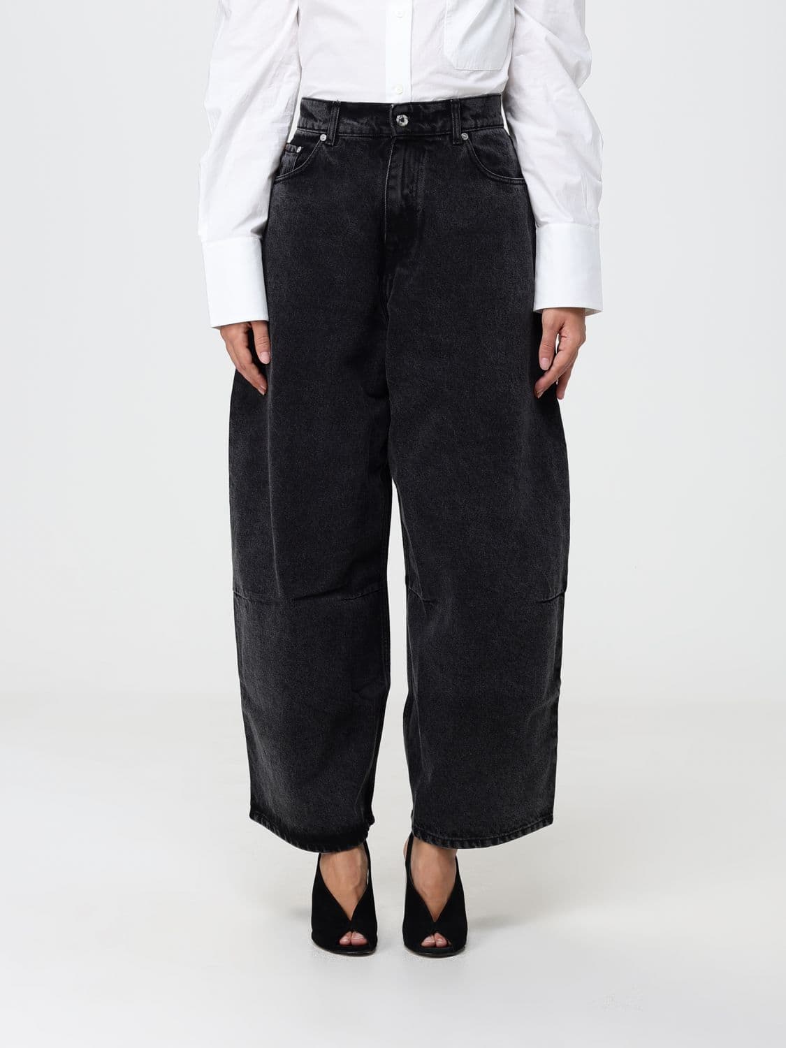 Paul Smith High-Waisted 5-Pocket Wide Leg Jeans in Black Cotton Denim