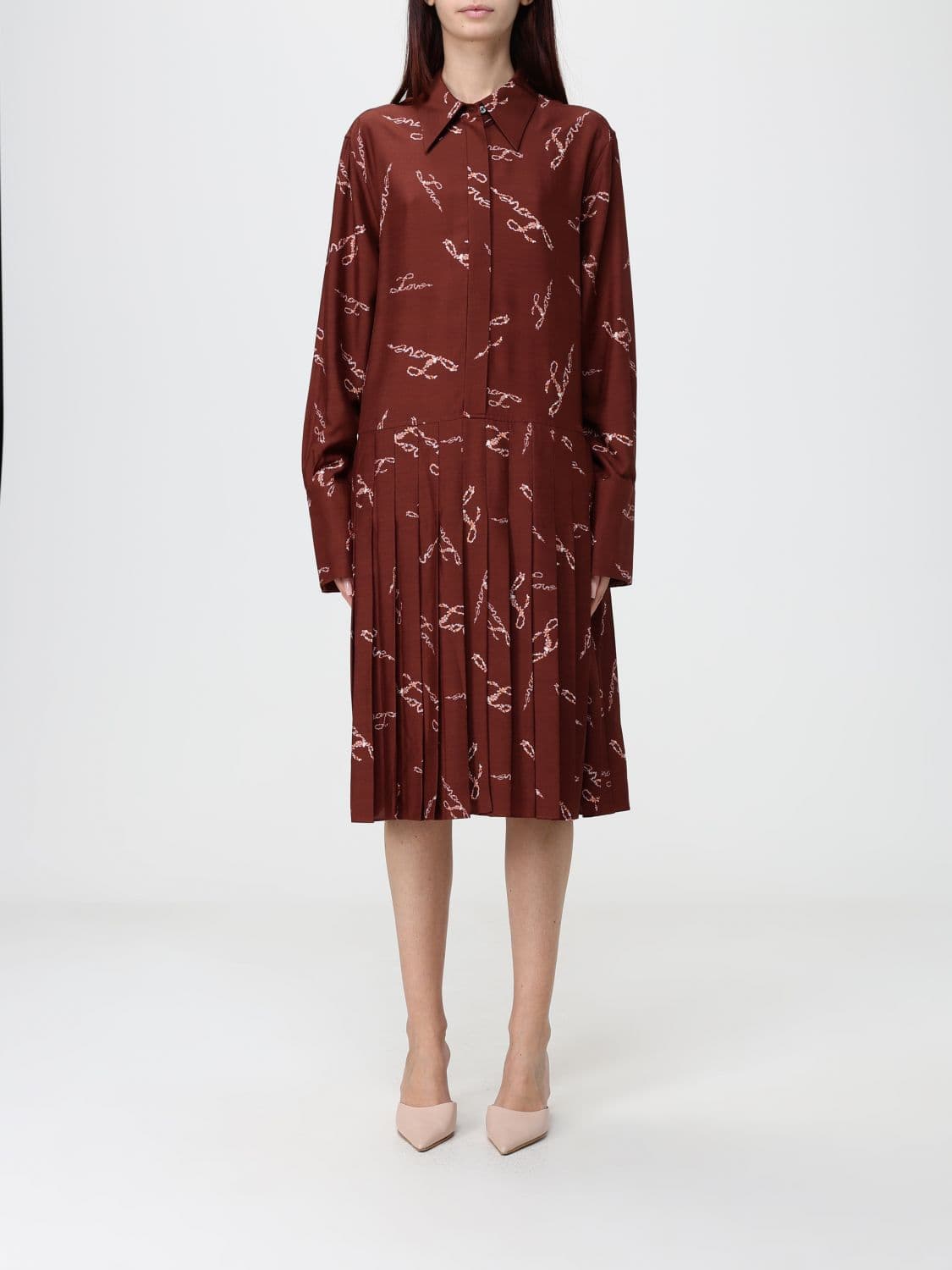 Paul Smith Silk Blend Mini Shirt Dress with Slogan Print and Pleated Skirt